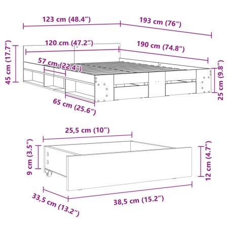 Giroletto con Cassetti Rovere Fumo 120x190 cm Legno Multistrato