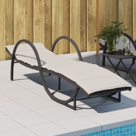 Lettino Prendisole con Cuscino Nero 60x199x42 cm in Polyrattan