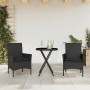 Set da Bistrò 3 pz con Cuscini Nero Polyrattan e Vetro