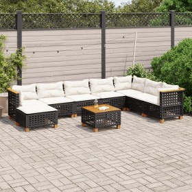 Set Divani da Giardino 9 pz con Cuscini Nero in Polyrattan