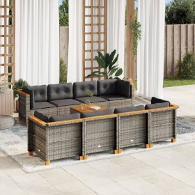 Set Divano da Giardino 9 pz con Cuscini Grigio in Polyrattan