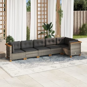 Set Divano da Giardino 6 pz con Cuscini Grigio in Polyrattan