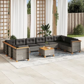 Set Divani da Giardino 11 pz con Cuscini in Polyrattan Grigio