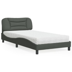 Letto con Materasso Grigio Scuro 100x200 cm in Tessuto