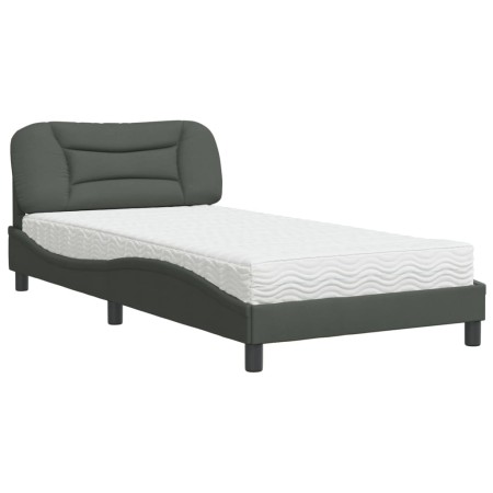 Letto con Materasso Grigio Scuro 100x200 cm in Tessuto