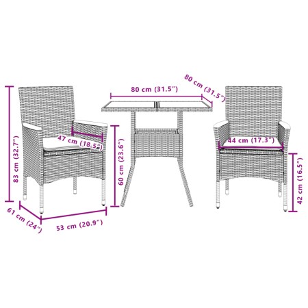 Set Pranzo da Giardino 3 pz con Cuscini Beige Polyrattan Acacia