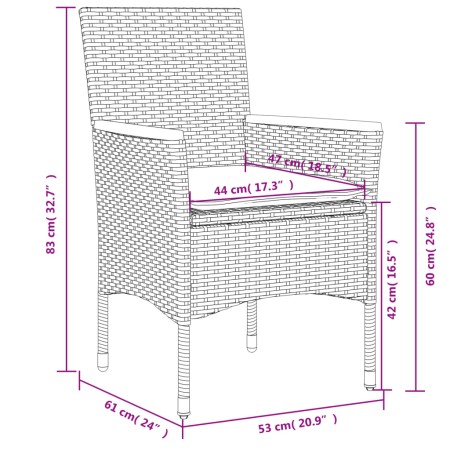 Set Pranzo da Giardino 3 pz con Cuscini Beige Polyrattan Acacia