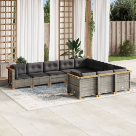 Set Divano da Giardino 10 pz con Cuscini Grigio in Polyrattan