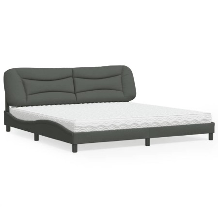 Letto con Materasso Grigio Scuro 200x200 cm in Tessuto