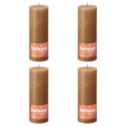 Bolsius Candele Rustiche a Colonna Shine 4 pz 190x68 mm Marrone Spezia