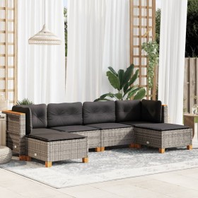 Set Divano da Giardino 6 pz con Cuscini Grigio in Polyrattan