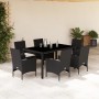 Set Pranzo da Giardino 7 pz Nero con Cuscini Polyrattan Acacia