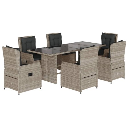 Set da Pranzo da Giardino 7 pz Cuscini Polyrattan Grigio Chiaro