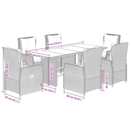 Set da Pranzo da Giardino 7 pz Cuscini Polyrattan Grigio Chiaro