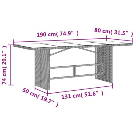 Set da Pranzo da Giardino 7 pz Cuscini Polyrattan Grigio Chiaro