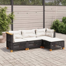 Set Divani da Giardino 4 pz con Cuscini Nero in Polyrattan