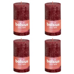 Bolsius Candele Rustiche a Colonna Shine 4 pz 130x68mm Rosso Vellutato