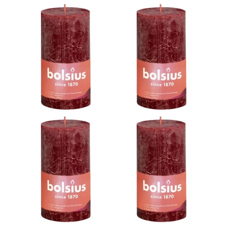 Bolsius Candele Rustiche a Colonna Shine 4 pz 130x68mm Rosso Vellutato