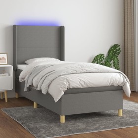 Letto a Molle Materasso e LED Grigio Scuro 80x200 cm in Tessuto