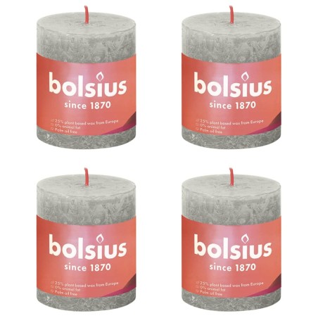 Bolsius Candele Rustiche Colonna Shine 4 pz 80x68 mm Grigio Sabbia