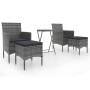 Set Bistrot da Giardino 5pz Polyrattan e Vetro Temperato Grigio