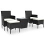 Set da Bistrot per Giardino 5pz Polyrattan Vetro Temperato Nero