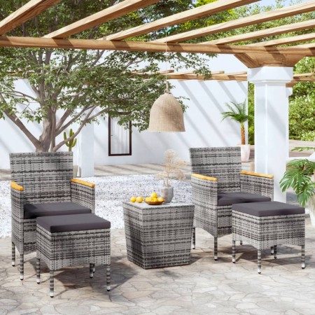 Set Bistrot da Giardino 5pz Polyrattan e Vetro Temperato Grigio