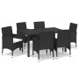 Set da Pranzo per Giardino 7 pz con Cuscini Polyrattan Nero