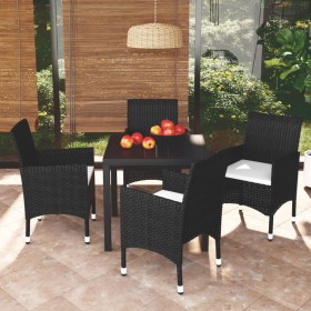 Set da Pranzo per Giardino 5 pz con Cuscini Polyrattan Nero