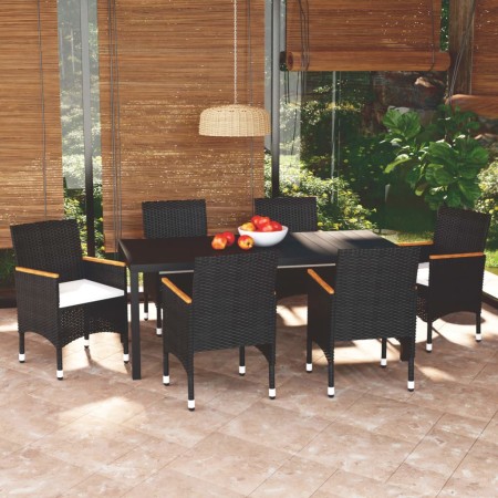 Set da Pranzo per Giardino 7 pz con Cuscini Polyrattan Nero