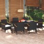 Set da Pranzo per Giardino 7 pz con Cuscini Polyrattan Nero