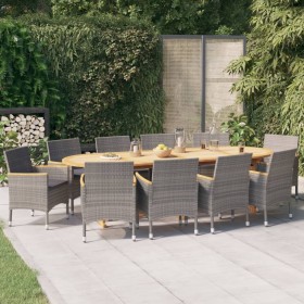 Set da Pranzo per Giardino 11 pz con Cuscini Grigio