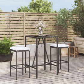 Set Bar da Giardino 3 pz con Cuscini in Polyrattan Nero