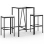 Set Bar da Giardino 3 pz con Cuscini in Polyrattan Nero
