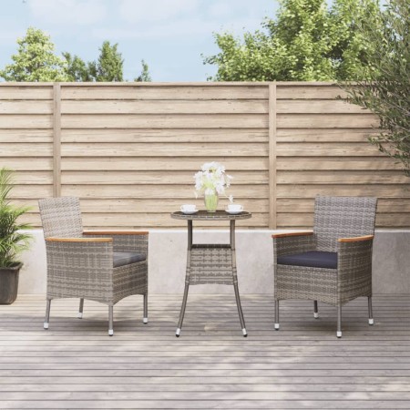 Set Bistrò da Giardino 3 pz con Cuscini in Polyrattan Grigio