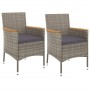 Set Bistrò da Giardino 3 pz con Cuscini in Polyrattan Grigio