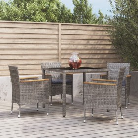 Set da Pranzo da Giardino 5 pz con Cuscini in Polyrattan Grigio