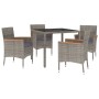 Set da Pranzo da Giardino 5 pz con Cuscini in Polyrattan Grigio