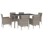 Set da Pranzo da Giardino 7 pz con Cuscini in Polyrattan Grigio