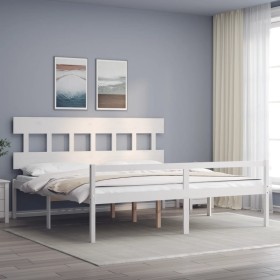 Letto per Anziani con Testiera Bianco 200x200 cm Legno Massello