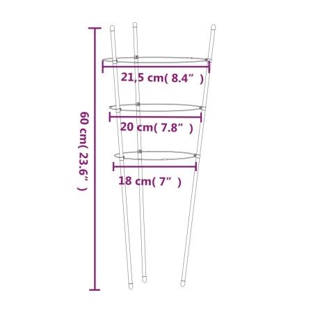 Supporti Piante da Giardino con 3 Anelli 5pz Verde 60cm Acciaio