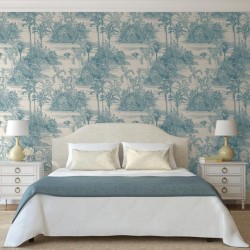 DUTCH WALLCOVERINGS Carta da Parati "Tropical" Beige e Azzurro Chiaro