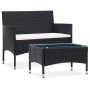 Set Divani da Giardino 2 pz con Cuscino in Polyrattan Nero