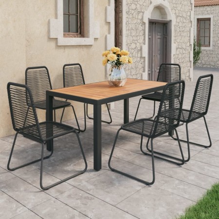 Set da Pranzo da Giardino 7 pz in Rattan PVC Nero e Marrone