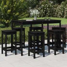 Set Bar da Giardino 7 pz Nero in Legno Massello di Pino