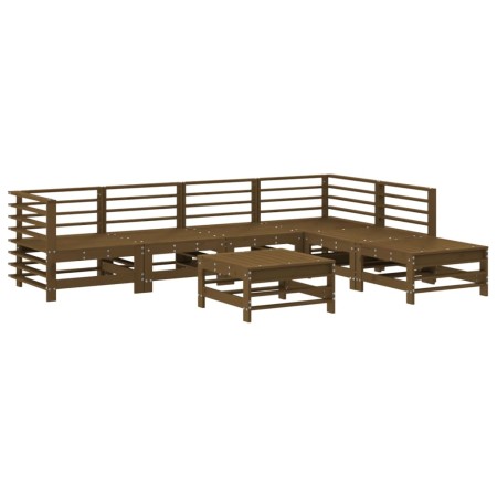 Set Salotto da Giardino 7 pz Miele in Legno Massello di Pino