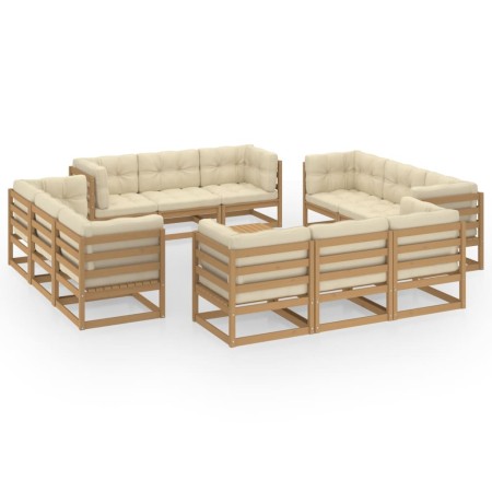 Set Divani da Giardino 13 pz con Cuscini Legno Massello di Pino