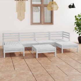 Set Salotto da Giardino 7 pz in Legno Massello di Pino Bianco