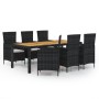 Set da Pranzo da Giardino 7 pz con Cuscini in Polyrattan Nero