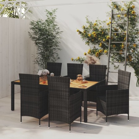 Set da Pranzo da Giardino 7 pz con Cuscini in Polyrattan Nero